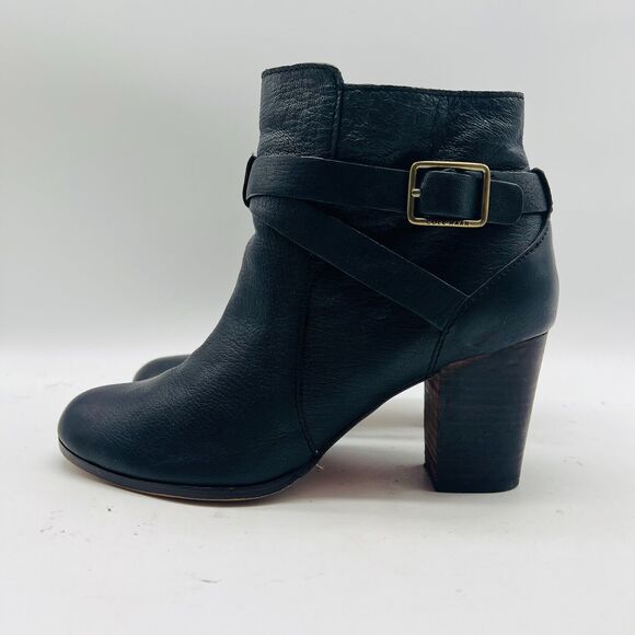 Cole Haan Boots Womens 6 Black Leather Ankle Side Zipper Heels Casual Shoes - Picture 3 of 9